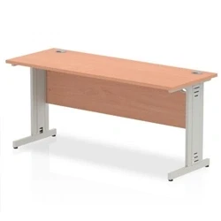 Image of Impulse 1600 x 600mm Straight Office Desk Beech Top Silver Cable Managed Leg