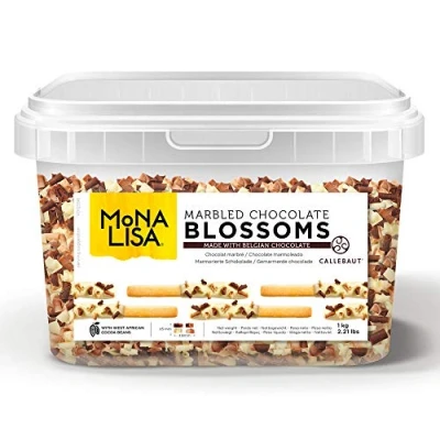Image of Mona Lisa Blossoms by Callebaut (Marbled Chocolate, 1kg Tub) Belgian Chocolate Curls/Shavings for Decorating and Topping Cakes, Cupcakes, Gateaux, Desserts, Waffles, Crepes, etc