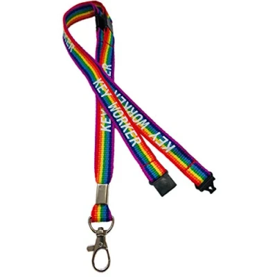 Image of Rainbow 15mm Key Worker Neck Lanyard with 3 Point Safety Breakaway