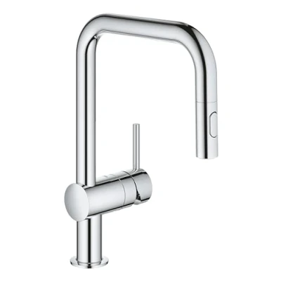 Image of GROHE Minta Single Lever Kitchen Mixer Tap with Pull Out Spray (2 Options, High U Spout, 360 Swivel Range, 46 mm Ceramic Cartridge, Easy to Install, Tails 3/8 Inch), Supersteel, 32322DC2