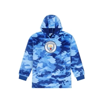 Image of Manchester City Football Club Boys Camouflage Fully Lined Luxury Fleece Hoodie, Oversized Blanket Hoody