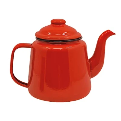 Image of Enamel Teapot with Handle &amp; Lid 14cm, 1.5L Traditional Serving Coffee Pot Jug Camping, Red (Red)