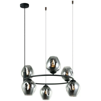Image of Italux Lighting Modern Hanging Pendant Black 6 Light with Graphite Smoky Shade, E27