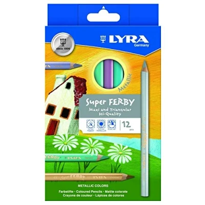 Image of LYRA Super Ferby Large Maxi Colouring Pencils Pack, 12 Metallic Colours, 6.3 mm Lead, Ideal for Home and Schools
