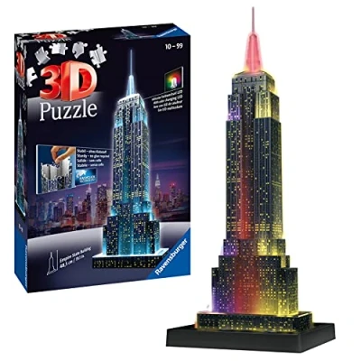 Image of Ravensburger Empire State Building 3D Jigsaw Puzzle for Adults and Kids Age 10 Years Up Night Edition with LED Lighting 216 Pieces No Glue Required
