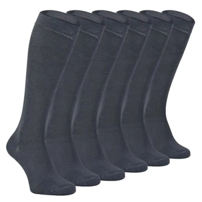 Image of 6 Pair Multipack Ladies Long Bamboo Socks Sock Snob Womens Breathable Plain/Patterned Knee High (4 7, Grey)