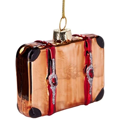 Image of BRUBAKER Suitcase Hand Painted Glass Christmas Bauble Mouth Blown Tree Decoration Figures Funny Pendant Ball 2.8 inches (7 cm)