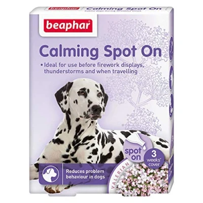Image of Beaphar Natural Effective Calming Solutions Cat Dog Stress Relief Fireworks Vets (Calming Spot On Dogs, Multibuy Saving TWO)