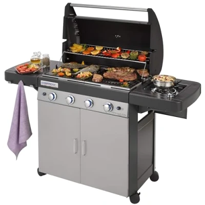 Image of Campingaz 4 Series Classic LS Plus Gas BBQ Burner Barbecue Grill 12.8 KW Power Instaclean Easy Cleaning System Cast Iron Grid and Griddle with Side Burner, Black/Grey, 160 x 59.8 115.6 cm