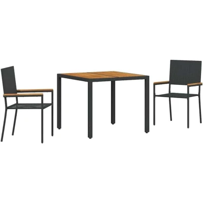 Image of vidaXL 3 Piece Garden Dining Set Black Poly Rattan