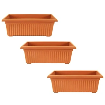 Image of Optimal Products Plastic Trough Plant Pot Long Planter Outdoor Garden Herb Flower Box UK (70cm Terracotta, 3)
