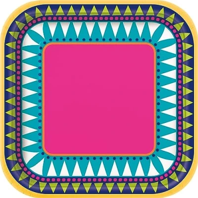 Image of Unique 73444EU Eco Friendly Square Paper Plates 18 cm Boho Fiesta Party 10 Count (Pack of 1), Multicolour