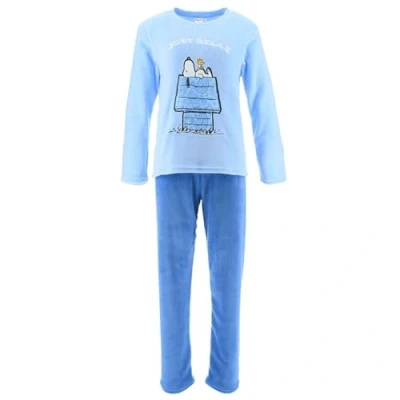 Image of PEANUTS Women&#039;s Pyjamas Fleece Cartoon Snoopy, Just Relax Blue, L