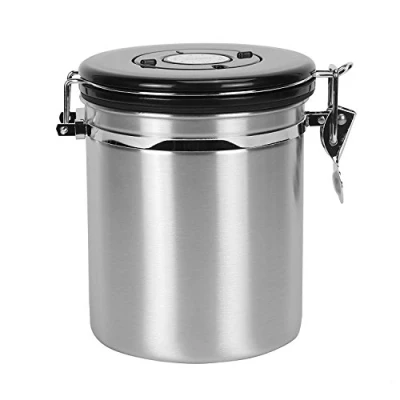 Image of Movaty Airtight Coffee Canister, Stainless Steel Container CO2 Valve Vacuum Storage, 453g/16oz with 1 Measure Spoon,for Coffee, Tea, Nuts and Powders