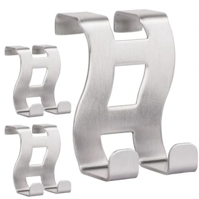 Image of RICOO Premium Door Hooks, MH001 3, Over Hanger, Stainless Steel The Hook, Set of Perfect for Bedroom, Bathroom, Kitchen, and More, Robust 1mm Thickness, 5x6x4.5 cm