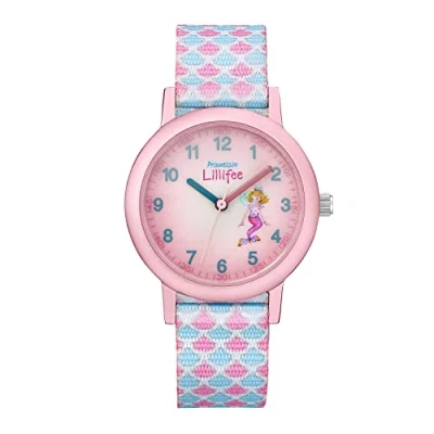 Image of Prinzessin Lillifee orologio da polso per ragazze, al quarzo bambini, analogico, con cinturino in tessuto, rosa, impermeabile a 3 bar, fornito confezione regalo, 2031753
