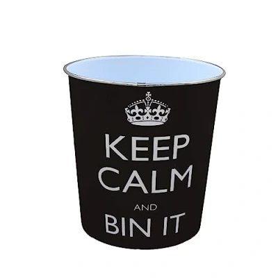 Image of JVL Keep calm and bin it black waste paper 25x26.5cm 100% polypropylene