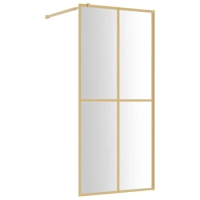 Image of vidaXL Walk in Shower Wall with Clear ESG Glass and Gold Aluminium Frame, Adjustable Size, Easy Cleaning, Supporting Bar