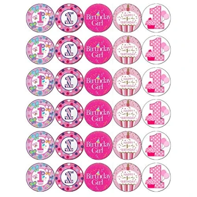 Image of 30 1st Birthday Girl Pink Cupcake Toppers Edible Wafer Paper Fairy Cake Cakes