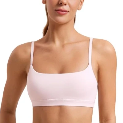Image of CRZ Yoga Butterluxe Women&#039;s Adjustable Straps Sports Bra Padded Scoop Neck Bras Wireless Workout Crop Top Strawberry Pink 14