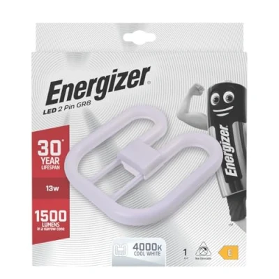 Image of Energizer LED 2D Lamp, GR8 2 Pin Base, 13W=28W, 1500 Lumens, 4000K Cool White, 30000 Hours