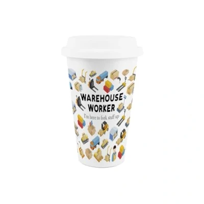 Image of Purely Home Warehouse Worker Ceramic Travel Mug Novelty Tradies Gifts/New Job Presents Reusable Silicone Lid Double Walled Insulated Hot/Cold Drinks Cup