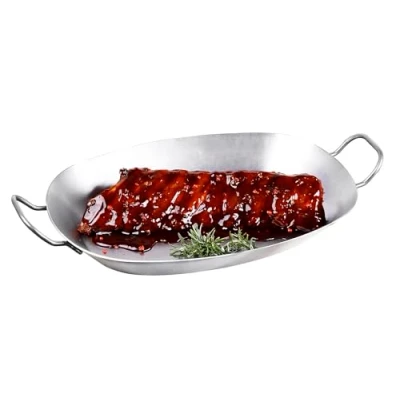 Image of CHG Robust Iron Pan with 2 Handles, Iron, silber, 37,5 x 27,5 4,5 cm