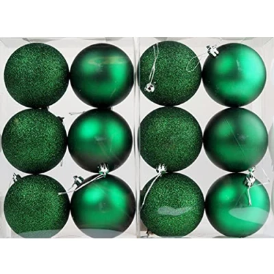 Image of BWG Set Of 12 Large 8cm Deep Emerald Green Christmas Tree Baubles Decorations F