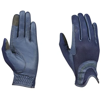 Image of Dublin Pull On Glitter Mesh Back Riding Gloves, Navy, S/6