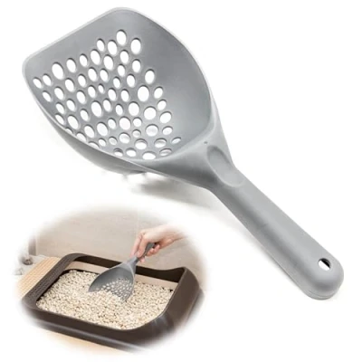 Image of Petopedia Cat Litter Scoop LARGE, Plastic Shovel Poop Tray Handy Sand Sifter Sieve Cleaning Tool Set Lightweight (Grey)