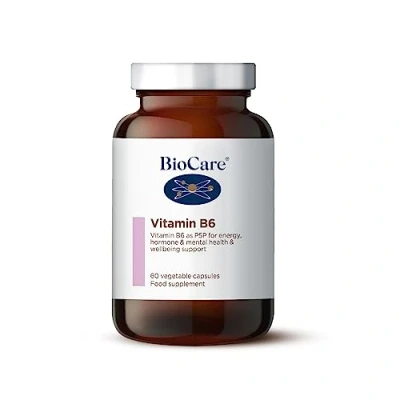 Image of BioCare Vitamin B6 for Energy, Hormone &amp; Mental Health Wellbeing Support Pack of 60 Capsules