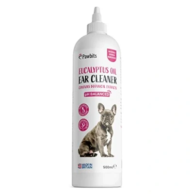 Image of Pawbits Ear Cleaner for Dogs &amp; Cats A Moisturising Cleaning Solution with Eucalyptus Oil to Remove Dirt Wax Non Toxic Soothing Drops Stop Itching Discomfort, Head Shaking (500ml)
