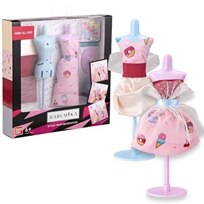 Image of BANDAI 40433 Harumika Fashion Design for Kids Craft Your Own Catwalk Looks with This Creative Kit Double Torso Set &#039;Yummy All Over&#039; Style Includes Reusable Mannequin, Fabric and Accessories