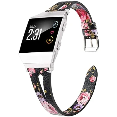 Image of Chainfo Compatible with Fitbit Ionic Strap, Leather Replacement Band Strap Wristband Watch Bracelet Wrist Straps Metal Buckle (Pattern 5)