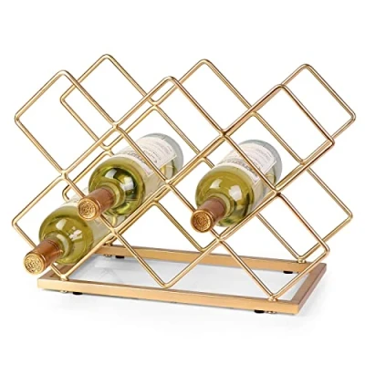 Image of Drincarier Countertop Wine Rack 10 Bottle Freestanding Modern Gold Metal Small Tabletop Holder Stand for Cabinet, Pantry, Storage……