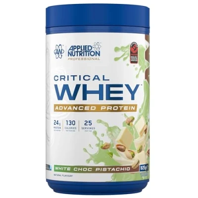 Image of Applied Nutrition Critical Whey Protein Powder 24g per Serving, High Powder, Shake with BCAAs &amp; Glutamine Muscle Growth Recovery (825g 25 Servings)(White Choc Pistachio)