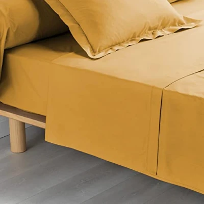 Image of DOUCEUR D&#039;INTERIEUR Flat Sheet for 2 People, Cotton, Honey, 240 x 300 cm