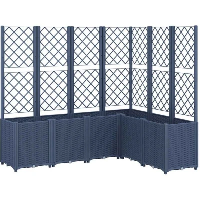 Image of vidaXL Garden Planter with Trellis Grey Polypropylene Outdoor Box, 160x120x140 cm, Rattan Look, for Patio/Conservatory