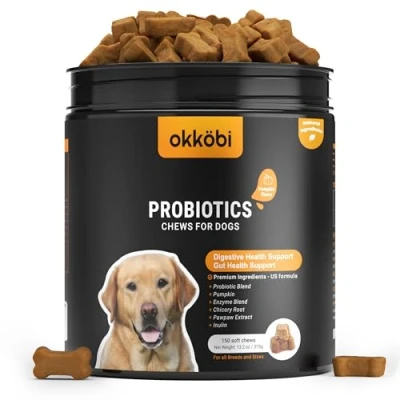 Image of Probiotics For Dogs Chews 150PCs Digestive, Gut Health &amp; Diarrhea Support Probiotic Vet approved US Formula with Dog Probiotics, Enzymes Natural Ingredients Pumpkin