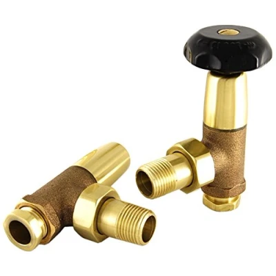 Image of SMR Bathrooms BRAD 1/2 B Bradley Bronze Old School Radiator Valves (Angled Manual), Polished Brass