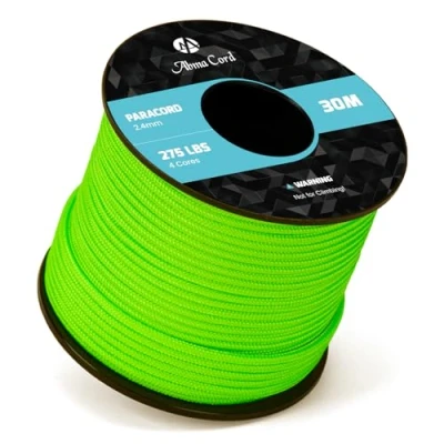 Image of Abma Cord 2.4mm Paracord 275 30m Nylon Rope 4 Strands Tactical Parachute Max. 125kg (275lbs) Neon Green
