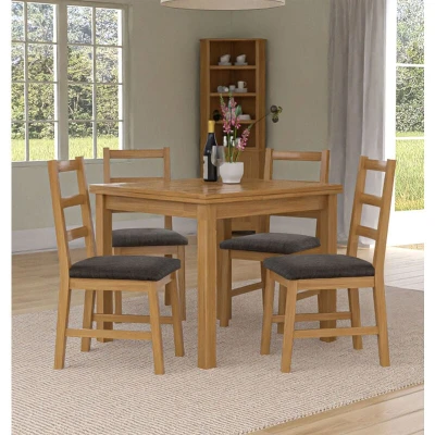 Image of Hallowood Furniture Waverly Extendable Dining Table and Chairs Set 4, Small Kitchen in Light Oak Ladder Back Chair with Charcoal Grey Fabric Seat for Room, Lounge