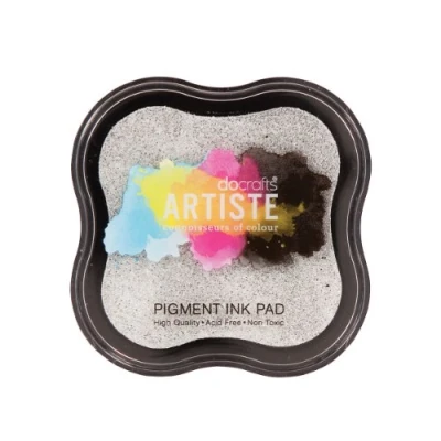 Image of Artiste Pigment Metallic Silver Ink Pad for Stamping, Embossing Powders, Crafting Supplies, Highly Pigmented, Use with Clear Stamps, Rubber Pads are Safe Non Toxic Acid Free