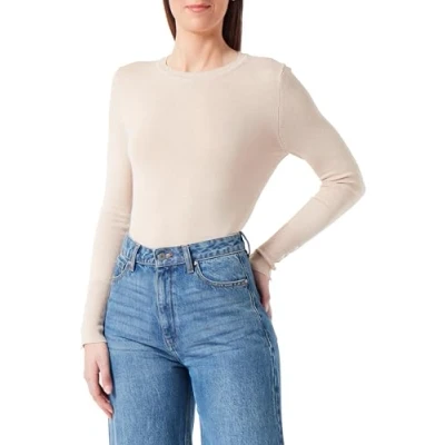 Image of ONLY Women&#039;s Onljulie Life LS Button O Neck CC KNT Pullover Sweater, Oxford Tan/Detail: Melange, M