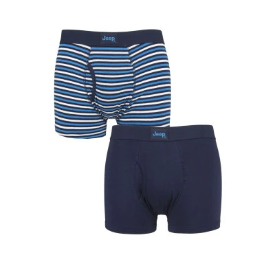 Image of Mens 2 Pack Jeep Tonal Stripe and Plain Keyhole Hipster Trunks Navy / Blue Small