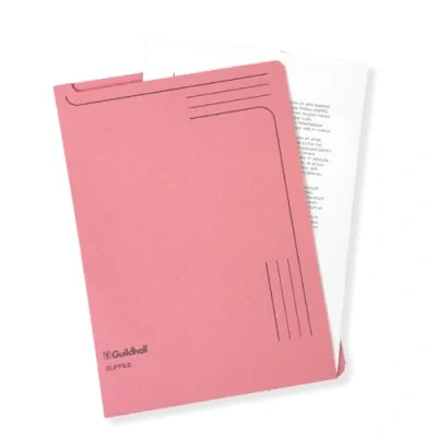 Image of Exacompta Ref 4604Z Guildhall Slip file, 315 x 230mm, 230gsm Filing Board, Top &amp; Side Openings, Printed Space for Titles, Holds Approx. 50 Sheets of A4 Paper Pink, Pack