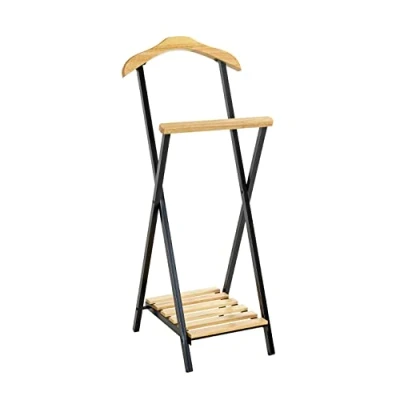 Image of HAKU Mobel Men&#039;S Valet Nature, Black, Solid Wood, Metal Size: W 45 cm X H 110 D cm, Style: Traditional