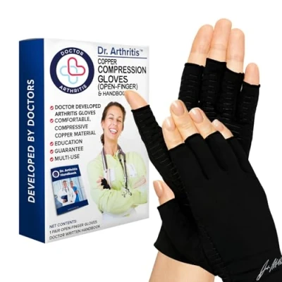 Image of Doctor Developed Copper Arthritis Gloves for Women/Compression [PAIR] &amp; Written Handbook Relief from Joint Symptoms, Raynaud&#039;s Disease Hand Conditions (L)