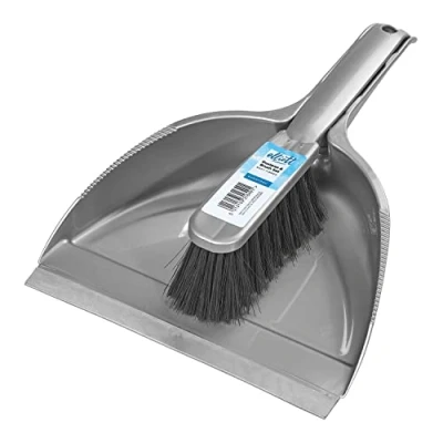 Image of Elliott Dustpan and Brush Set, Durable Plastic Pan with Rubber Lip for easy pick up, Soft Nylon Fibres Ideal Indoor Cleaning including Carpets, BPA Free in a Silver Colour