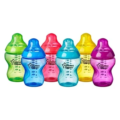 Image of Tommee Tippee Closer to Nature® Baby Bottles, Breast Like Teat with Anti Colic Valve, 260ml, Pack of 6, Fiesta